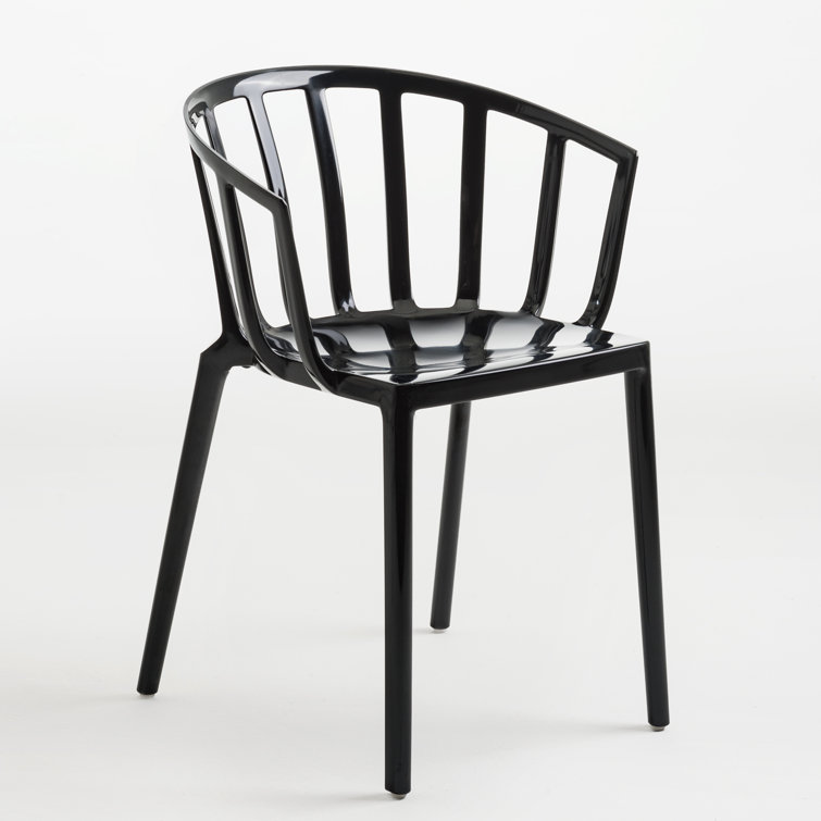 Venice Inspired Black Plastic Stackable Patio Dining Chair