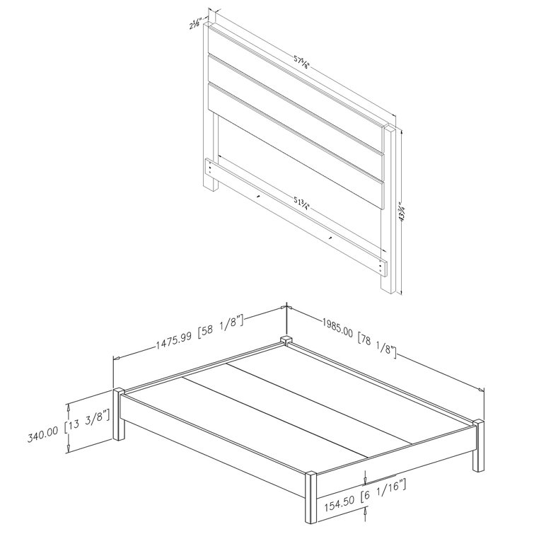 Majestic Weathered Oak Full Bed with Metal Frame and Drawer