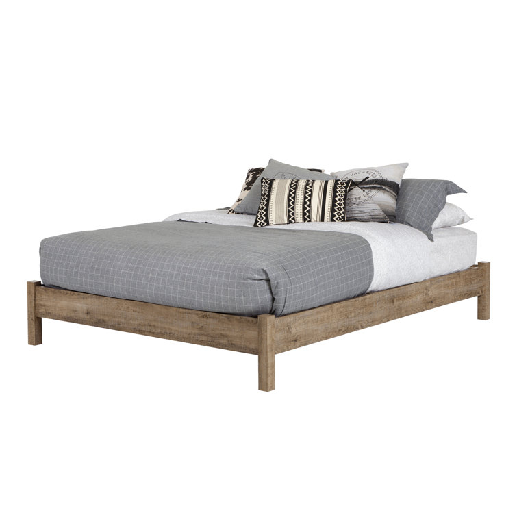 Full Weathered Oak Platform Bed with Underbed Storage