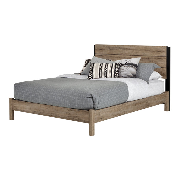 Majestic Weathered Oak Full Bed with Metal Frame and Drawer