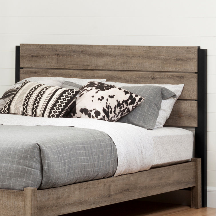 Full Weathered Oak and Matte Black Wood Headboard
