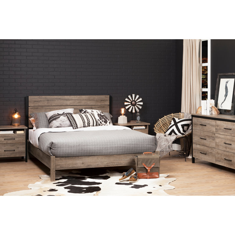 Full Weathered Oak and Matte Black Wood Headboard