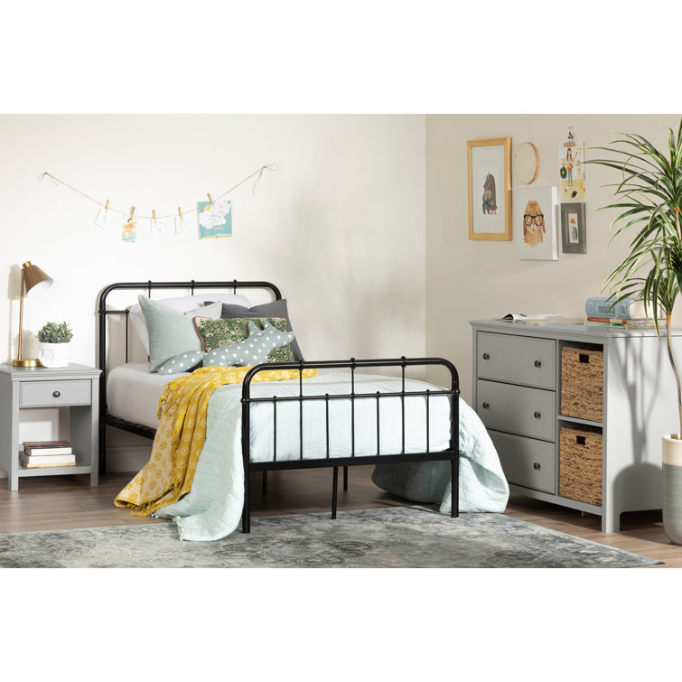Cotton Candy Black Metal Twin Platform Bed with Headboard
