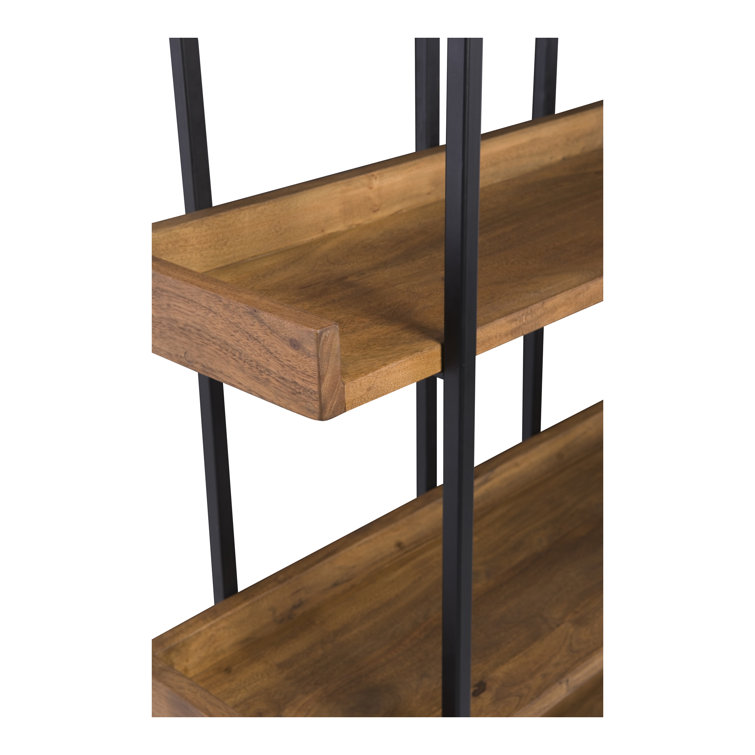 Light Brown Wood and Iron 5-Tier Industrial Bookcase