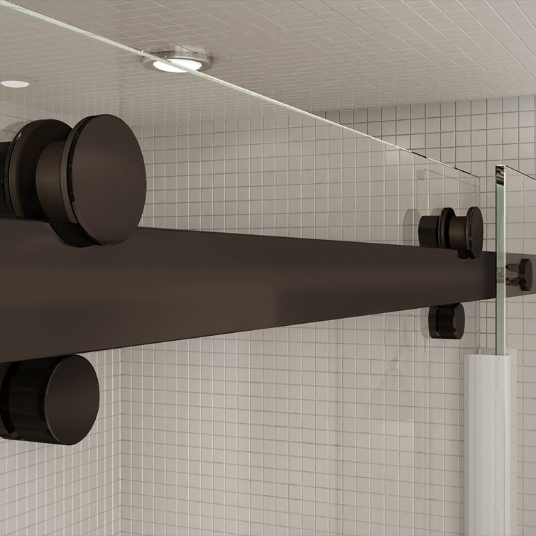 Halo 47" Dark Bronze Frameless Sliding Shower Door with Clear Glass