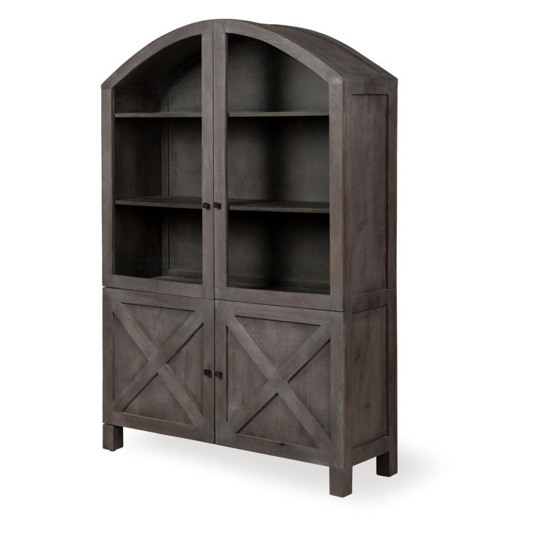 Gray Mango Wood Farmhouse Dining Cabinet with Glass Doors