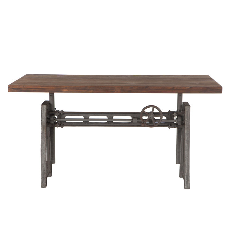 Transitional Adjustable Height 59'' Gray Teak Wood Desk