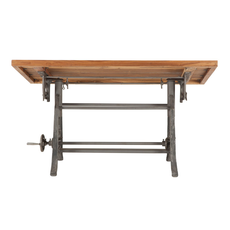 Artezia Teak Wood Adjustable Crank Drafting Desk, 63" Brown