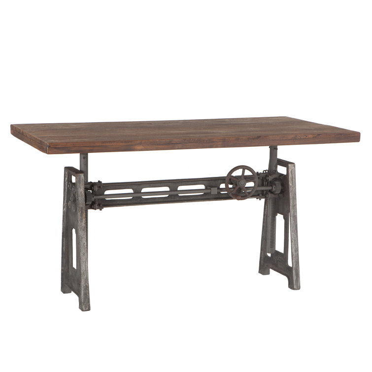 Transitional Adjustable Height 59'' Gray Teak Wood Desk