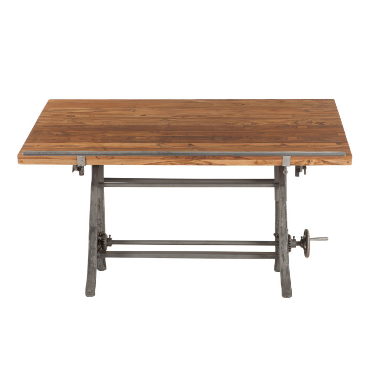 Artezia Teak Wood Adjustable Crank Drafting Desk, 63" Brown