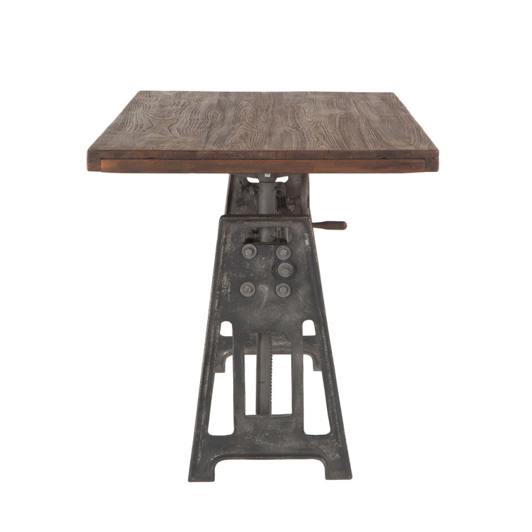 Transitional Adjustable Height 59'' Gray Teak Wood Desk