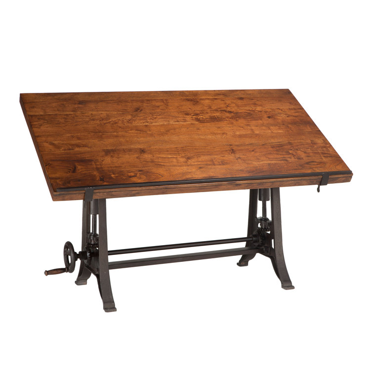 Artezia Teak Wood Adjustable Crank Drafting Desk, 63" Brown