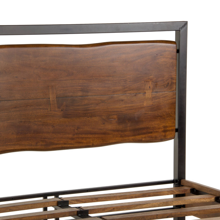 Transitional Glenwood Queen Bed with Walnut Finish and Metal Frame
