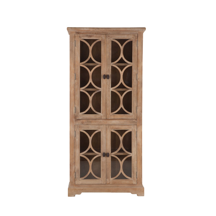 Tall Light Brown Mango Wood China Cabinet with Glass Doors