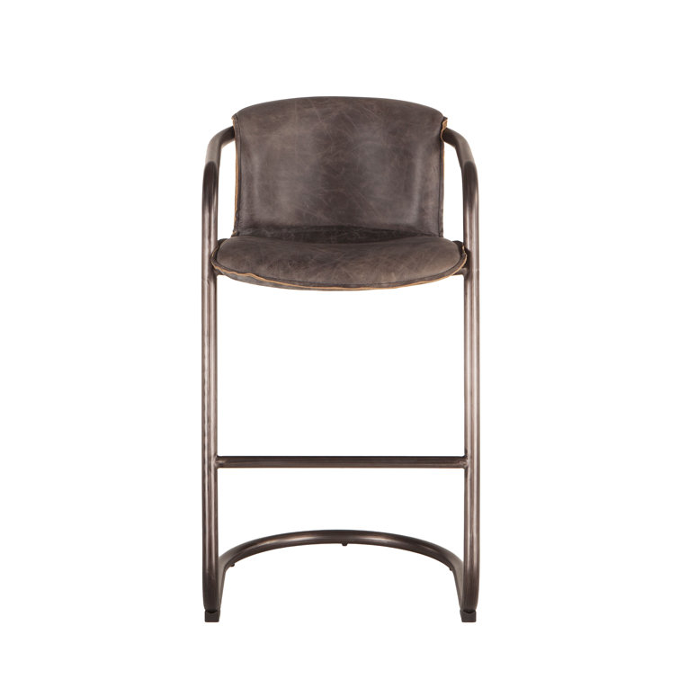 Chiavari Antique Ebony Leather Bar Stool with Vintage Bronze Frame
