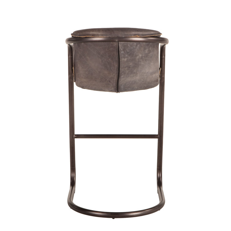 Chiavari Antique Ebony Leather Bar Stool with Vintage Bronze Frame