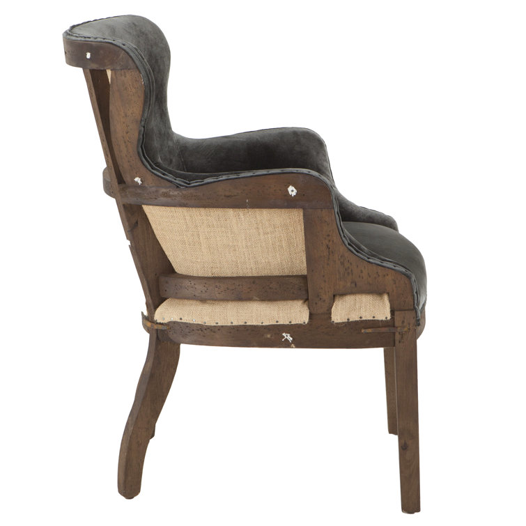 Gray Velvet Handcrafted Accent Chair with Oak Frame