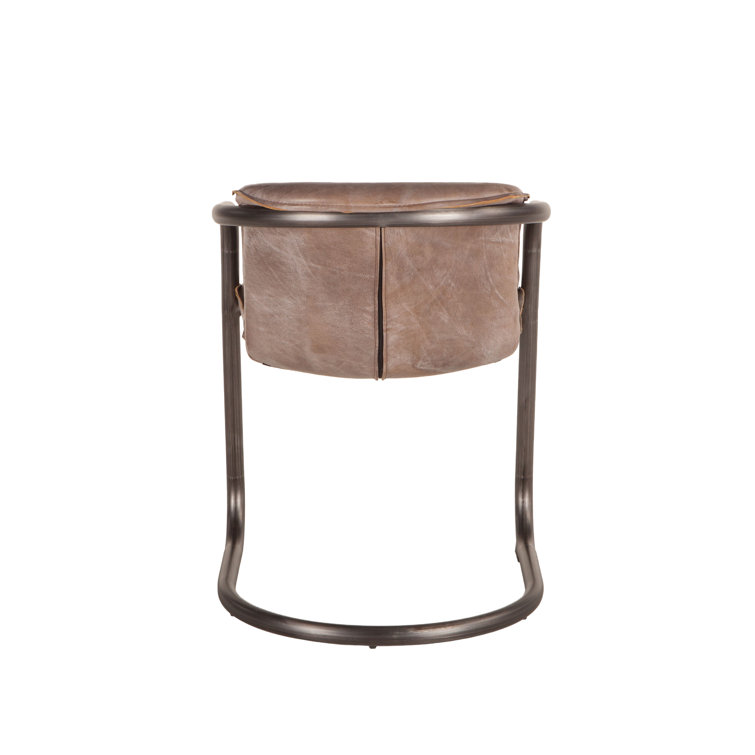 Chiavari Distressed Jet Brown Leather Upholstered Metal Side Chair