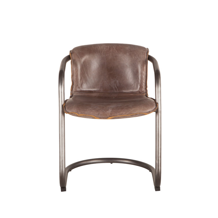 Chiavari Distressed Jet Brown Leather Upholstered Metal Side Chair