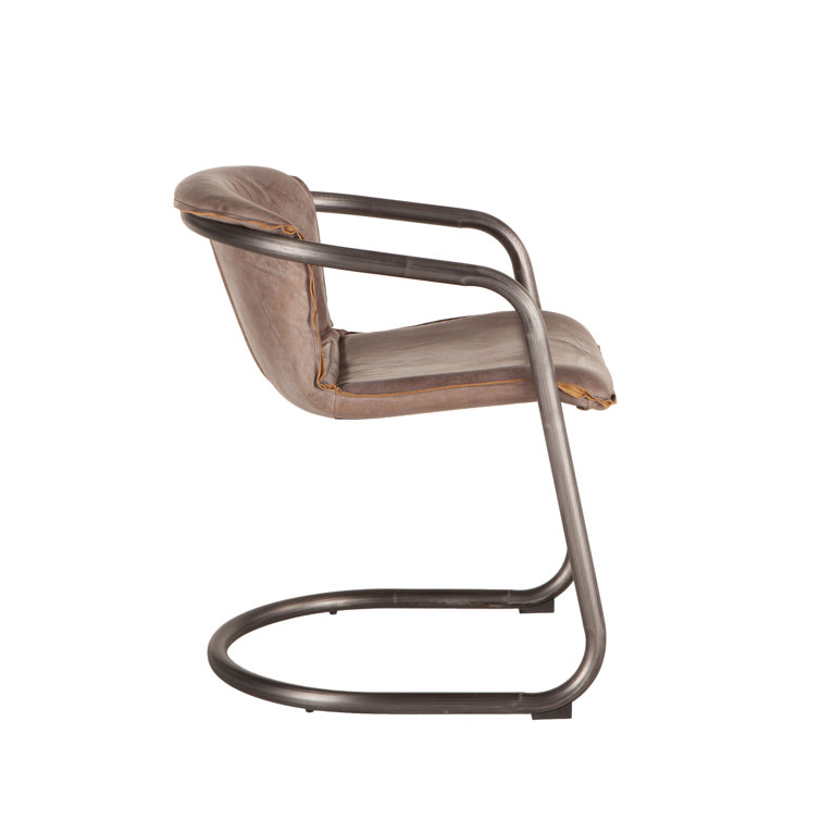 Chiavari Distressed Jet Brown Leather Upholstered Metal Side Chair