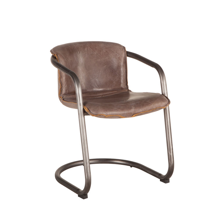 Chiavari Distressed Jet Brown Leather Upholstered Metal Side Chair