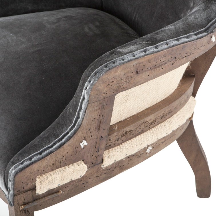 Gray Velvet Handcrafted Accent Chair with Oak Frame