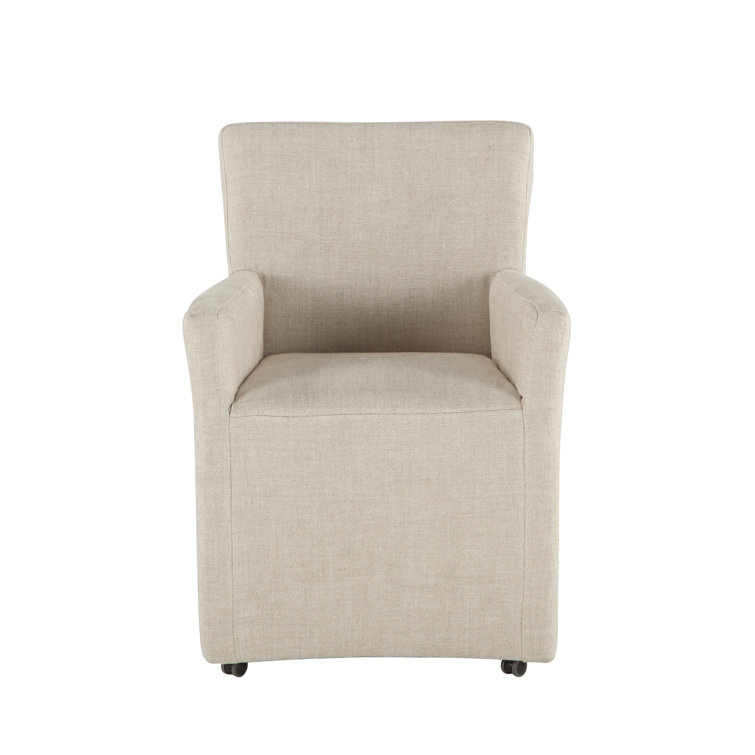 Lily Off-White Linen Upholstered Dining Chair with Casters