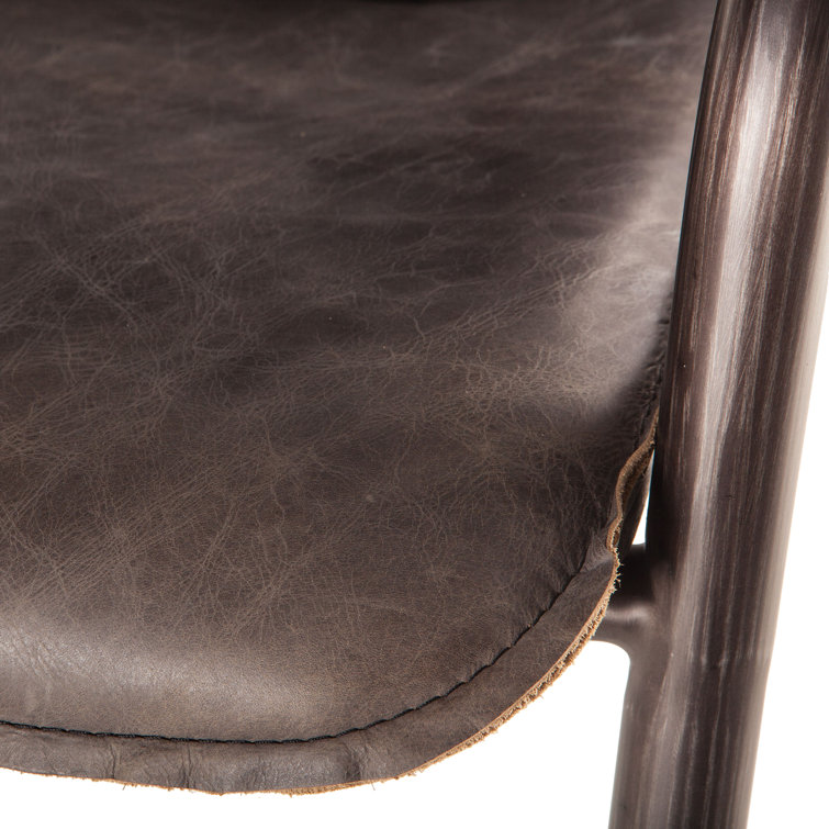 Chiavari Antique Ebony Leather Bar Stool with Vintage Bronze Frame