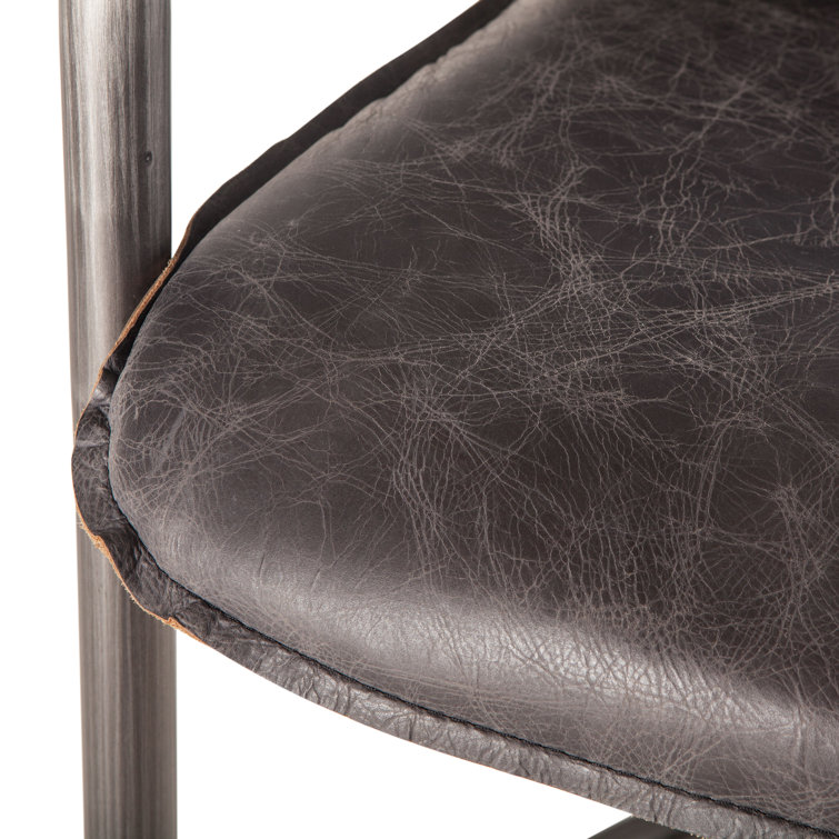 Chiavari Antique Ebony Leather Bar Stool with Vintage Bronze Frame