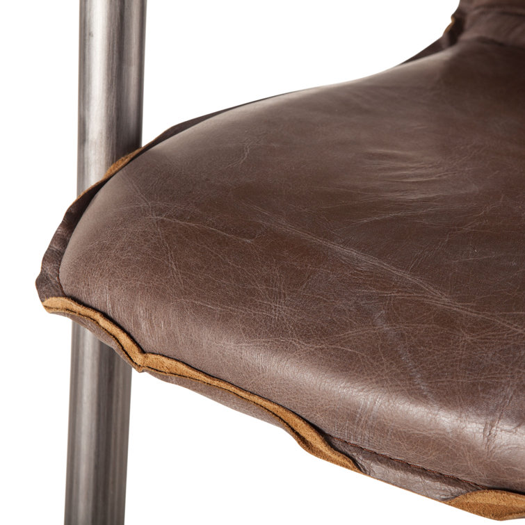 Chiavari Distressed Jet Brown Leather Upholstered Metal Side Chair