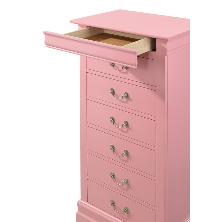 Pink 7-Drawer Vertical Lingerie Chest with Dovetail Drawers