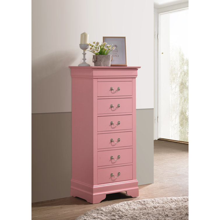 Pink 7-Drawer Vertical Lingerie Chest with Dovetail Drawers