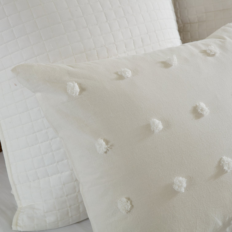 Ivory Cotton Jacquard King Comforter Set with Pom Pom Pillows