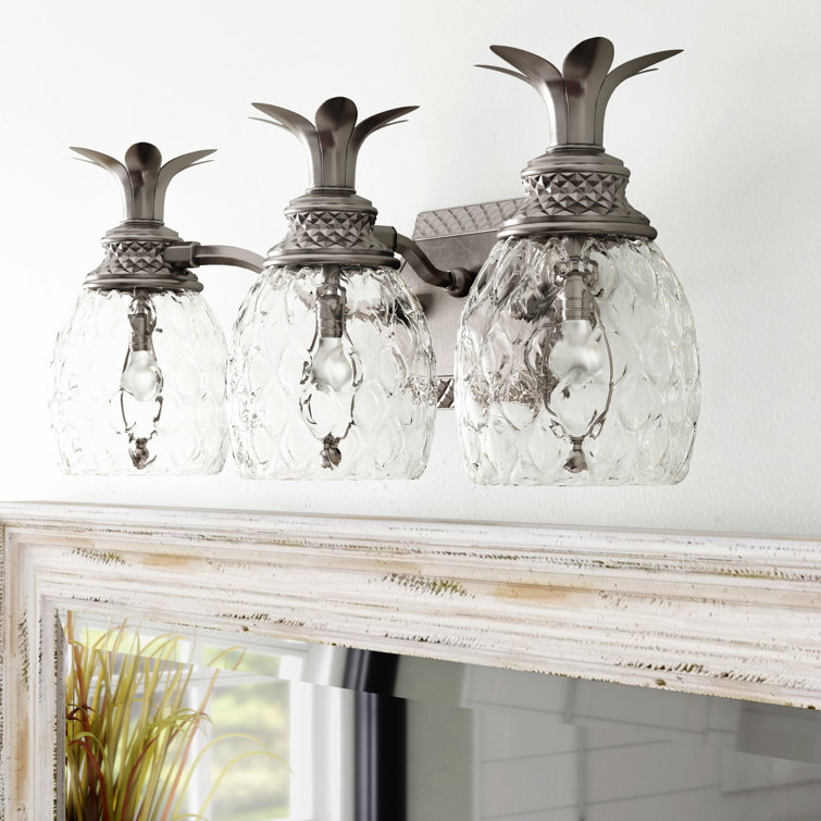 Polished Antique Nickel 3-Light Vanity with Clear Optic Glass