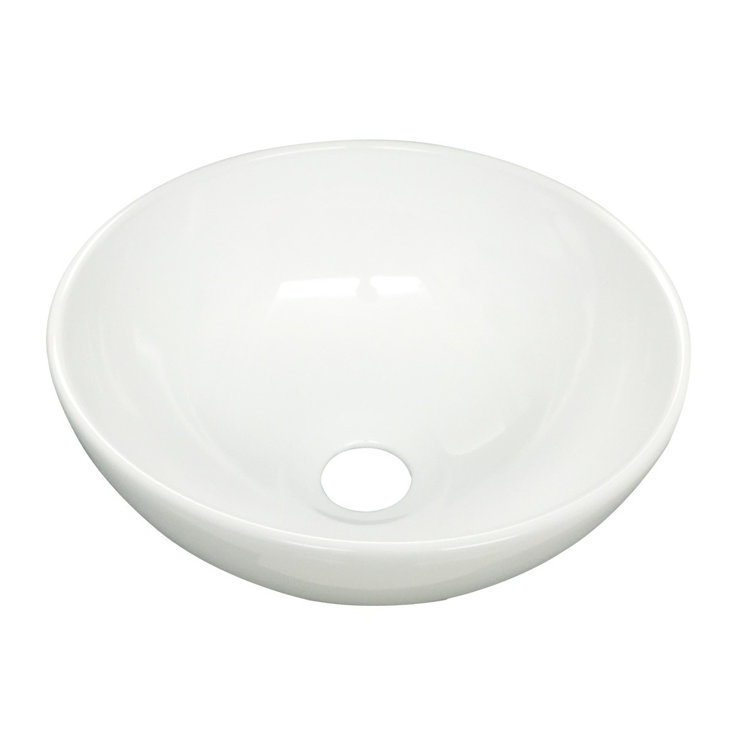 White Ceramic Round Above-Counter Vessel Sink, 11.25"