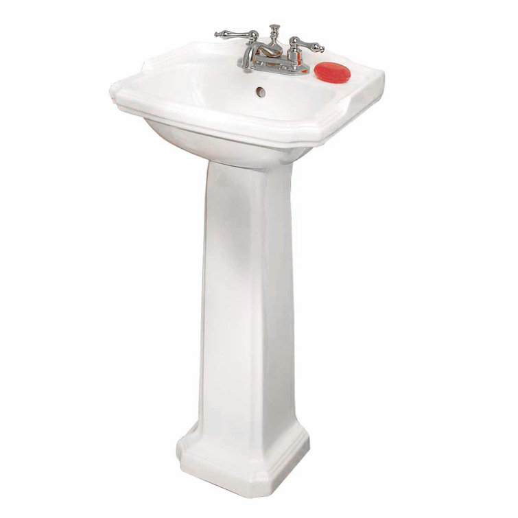 White Ceramic Pedestal Bathroom Sink with Overflow