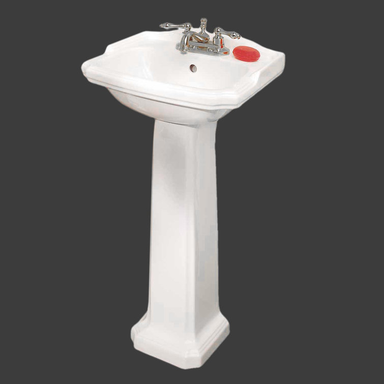 White Ceramic Pedestal Bathroom Sink with Overflow