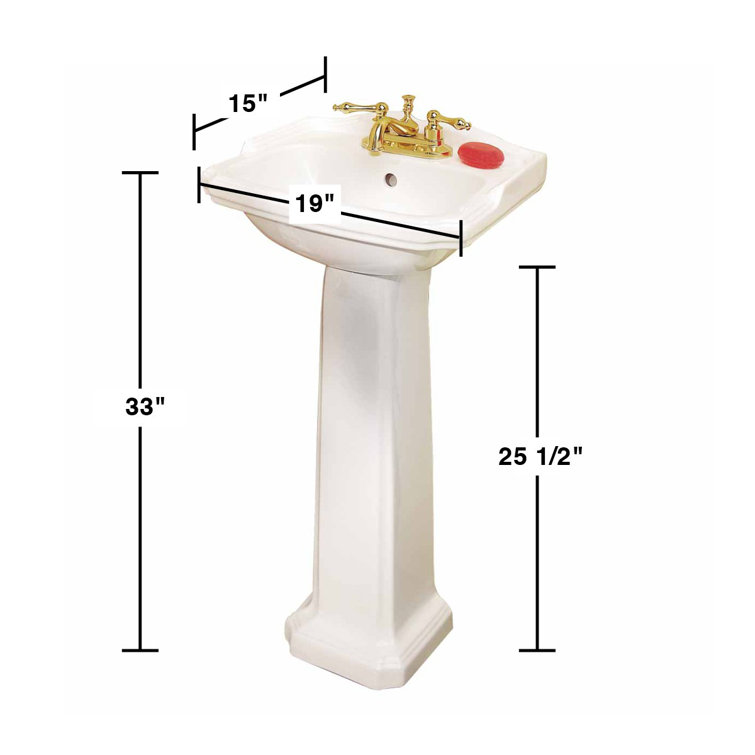 White Ceramic Pedestal Bathroom Sink with Overflow