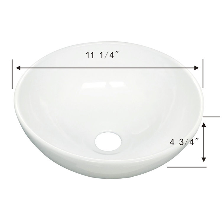 White Ceramic Round Above-Counter Vessel Sink, 11.25"