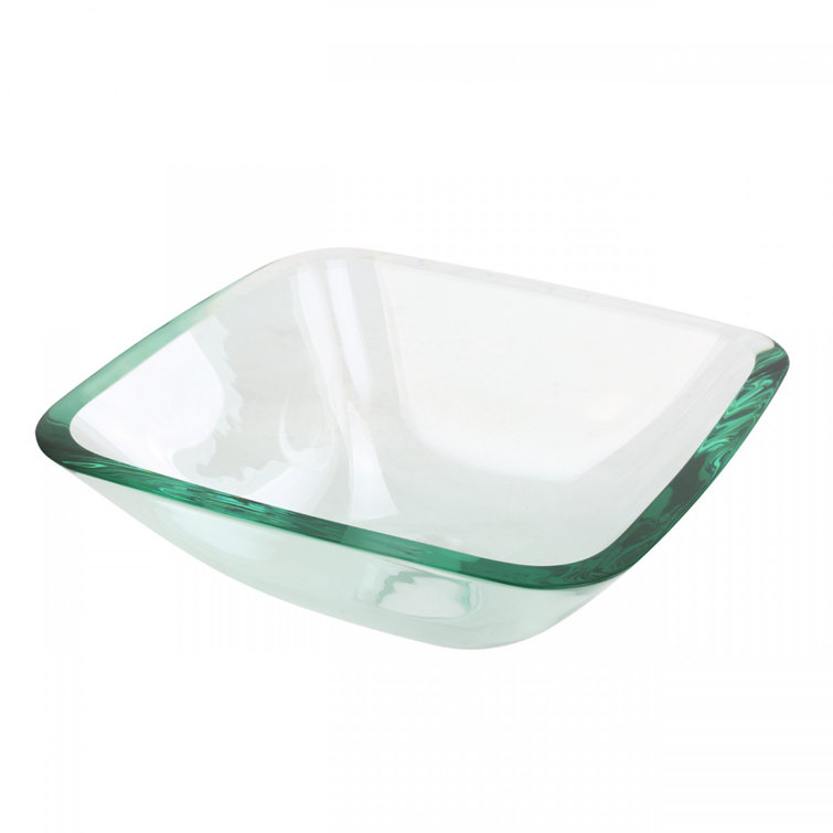 Clear Tempered Glass Square Vessel Sink with Drain