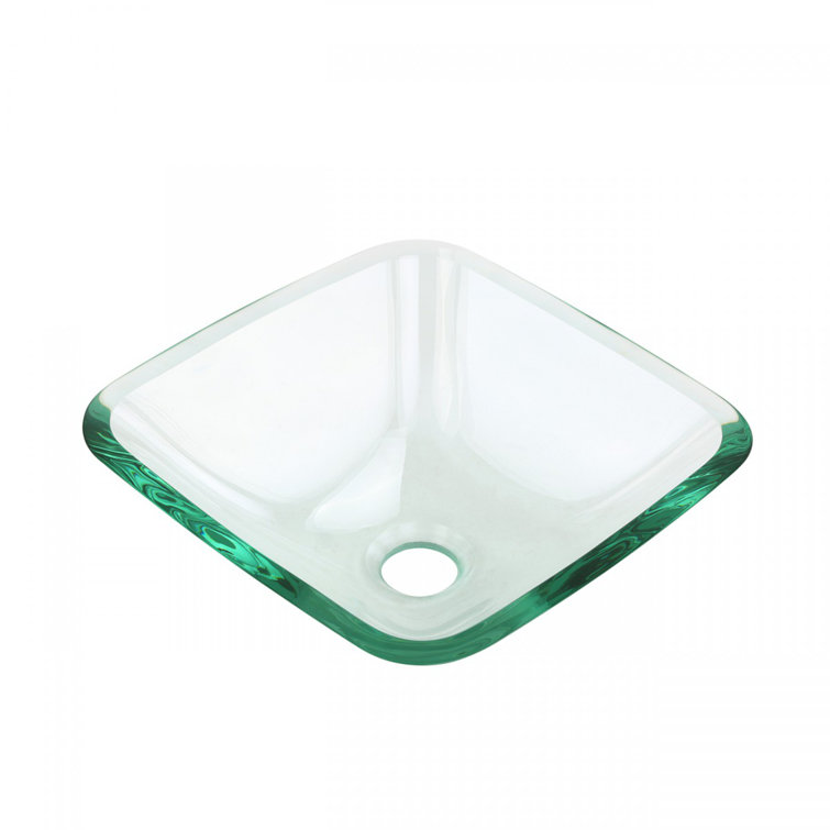 Clear Tempered Glass Square Vessel Sink with Drain