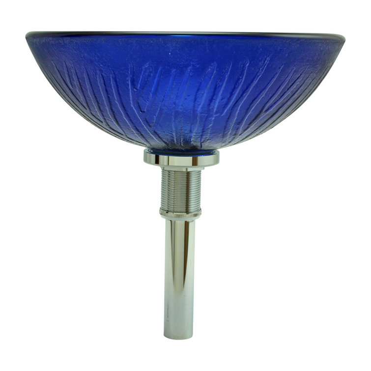 Frosted Blue Tempered Glass Vessel Bathroom Sink with Drain