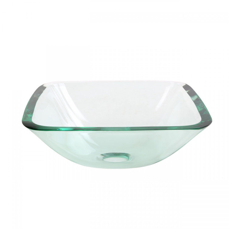 Clear Tempered Glass Square Vessel Sink with Drain