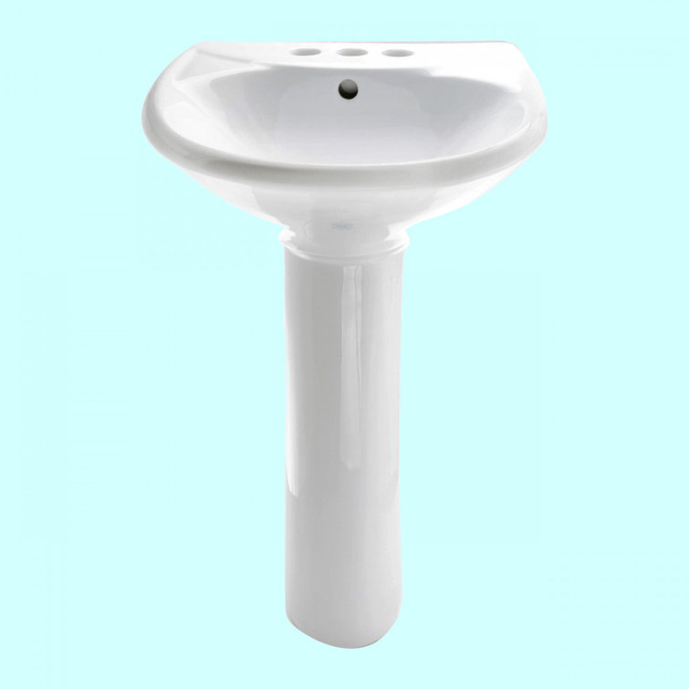Ondine White Ceramic Pedestal Bathroom Sink with Overflow