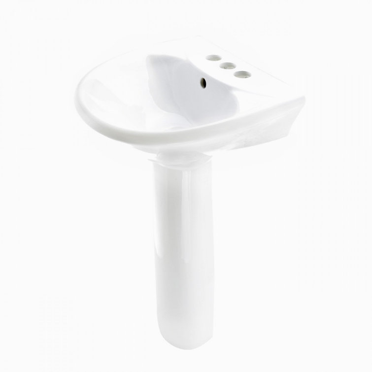 Ondine White Ceramic Pedestal Bathroom Sink with Overflow