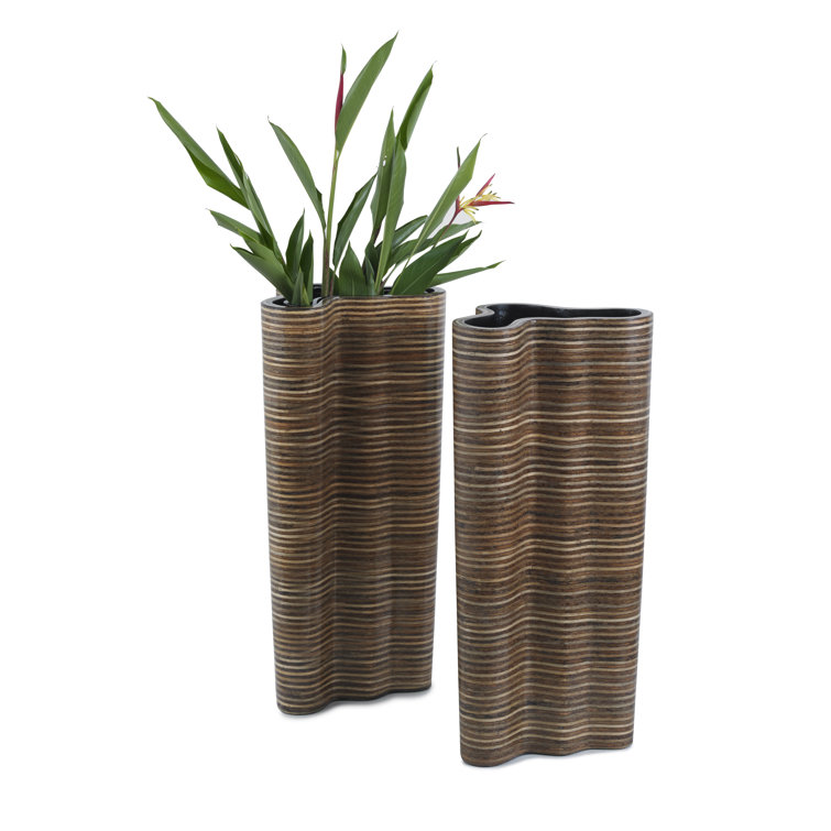 Brown Resin and Rattan Decorative Floor Vase