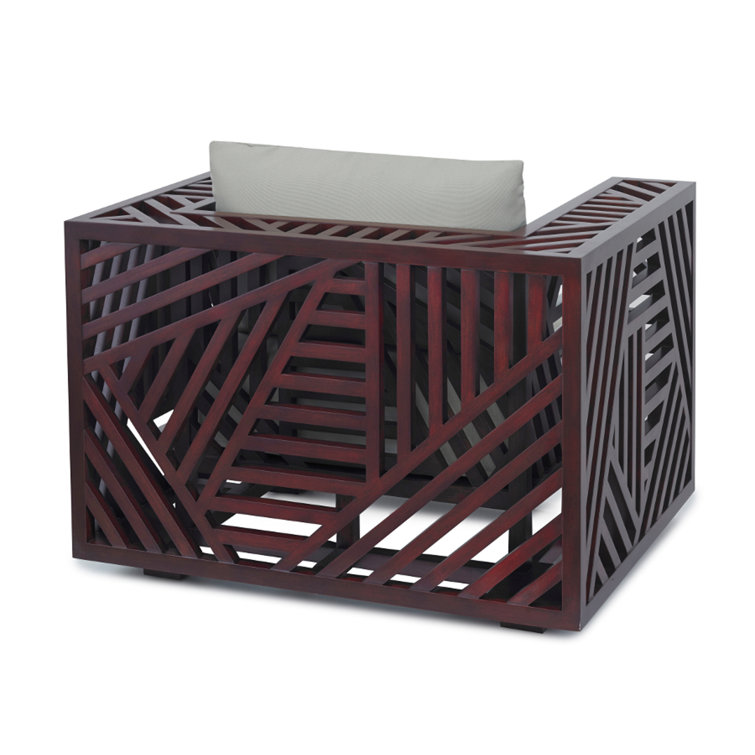 Ari Geometric Natural Wood Chair with Taupe Cotton Cushion