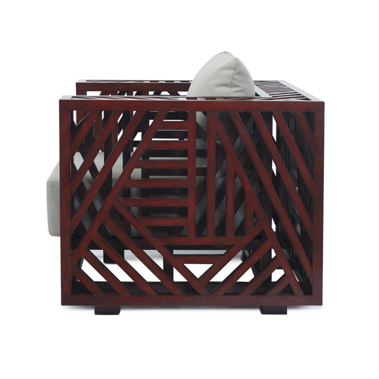 Ari Geometric Natural Wood Chair with Taupe Cotton Cushion