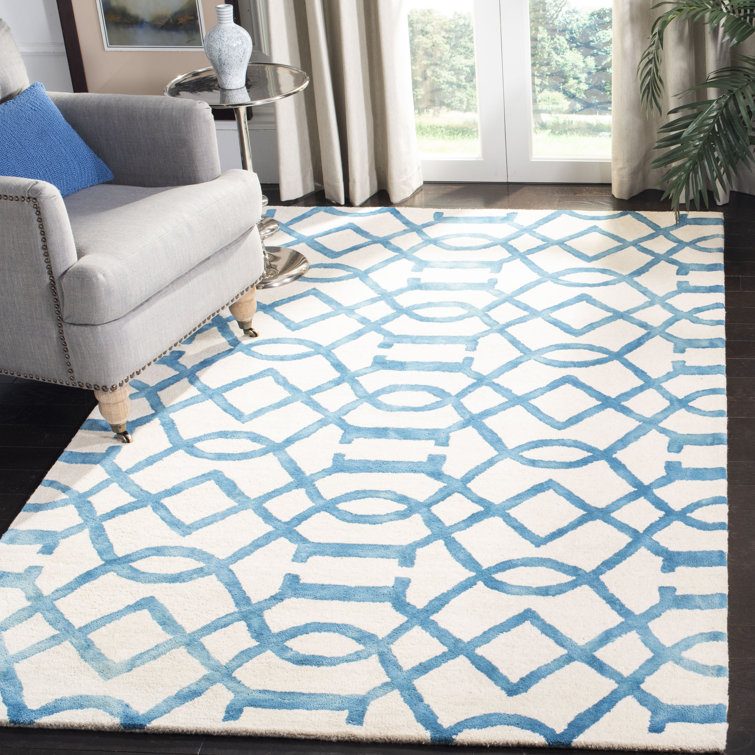 Ivory & Turquoise Woolen Bliss Round Hand-Tufted Rug