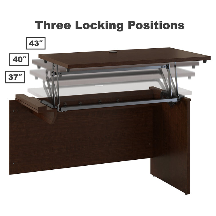 Mocha Cherry L-Shaped Adjustable Standing Desk with File Cabinet